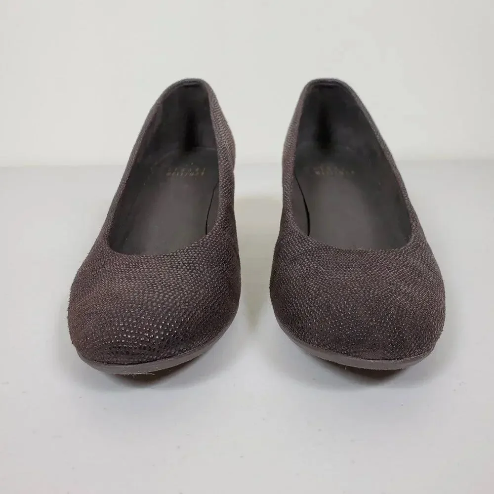 Stuart Weitzman Leather Wedge Shoes Womens Size 7 Black Round Toe Comfort
